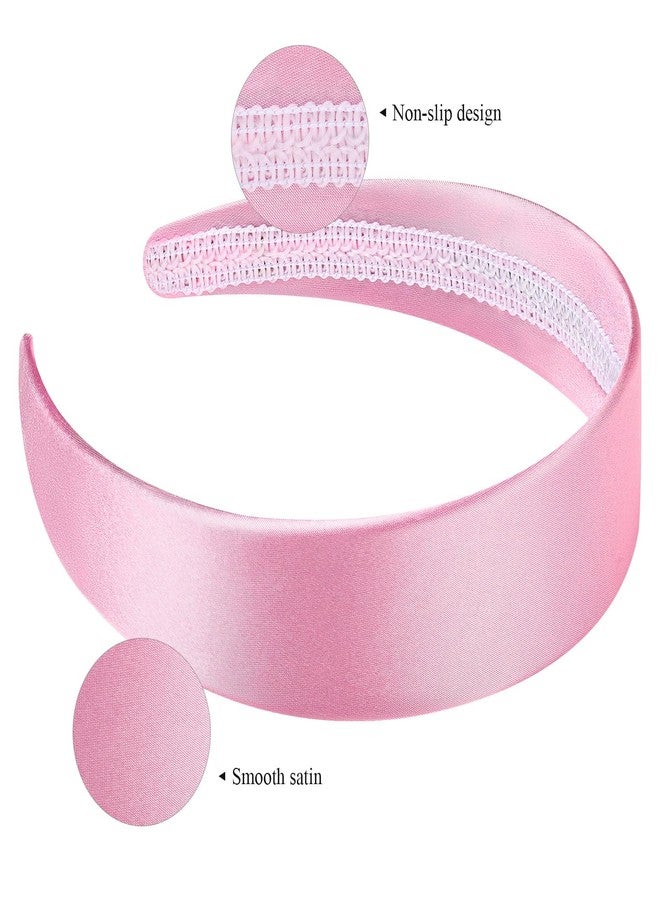 WantGor 1.6 Inch Wide Headbands Silk Satin Plain Headband for Women, Non Slip Solid Hair Bands Hair Accessories Cosplay DIY Holiday Head Band (Pink, Large) - Image 3